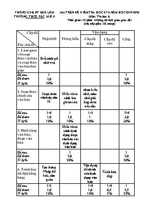 Ma trận và đề kiểm tra học kỳ II môn Tin học Lớp 6 - Năm học 2019-2020 - Trường THCS Pác Miầu (Có đáp án)